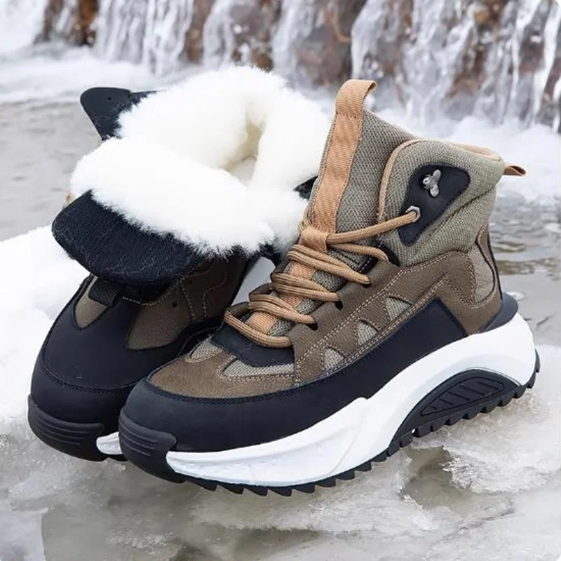 Winter Warm Sneakers Man Wool Cotton Shoes Men's Snow Boots Thicken Warm Fur-lined Outdoor Men Boots High-top Casual Sneakers