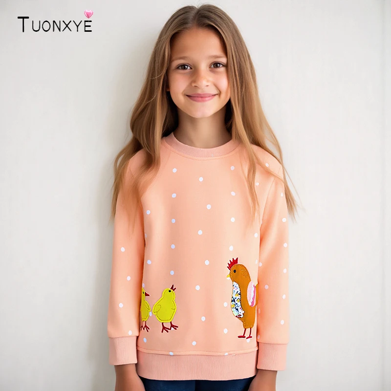 TUONXYE Baby Girls Sweatshirts Animal Chick Appliques Kids Costumes Spring Autumn Children O Neck Clothing for Girls Long Sleeve