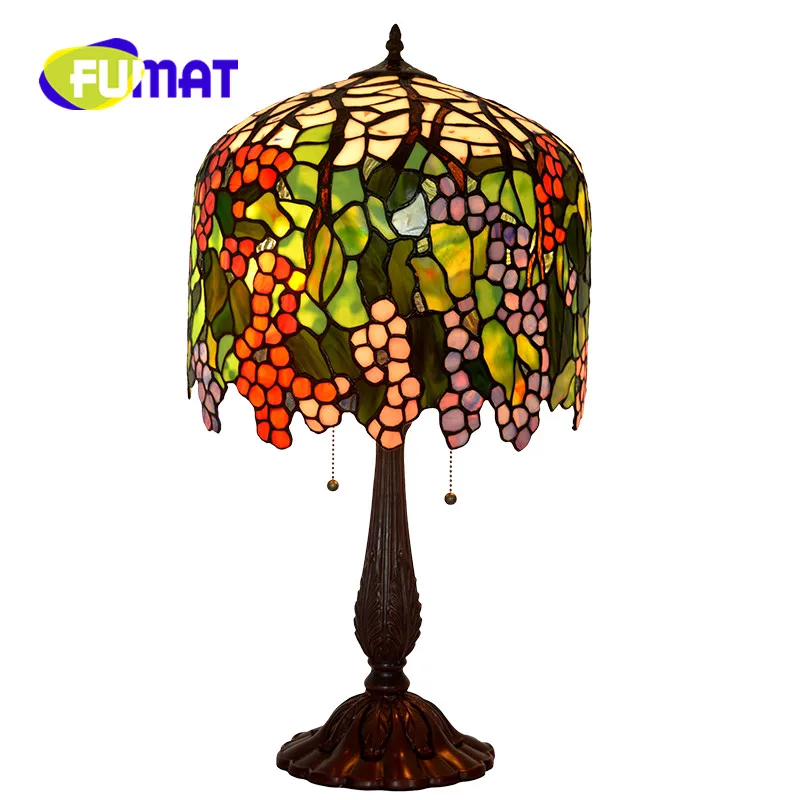 

FUMAT European Retro style Luxury Living room Table Lamp Grape Color Glass Decoration long tubular round bedroom bedside Lamp