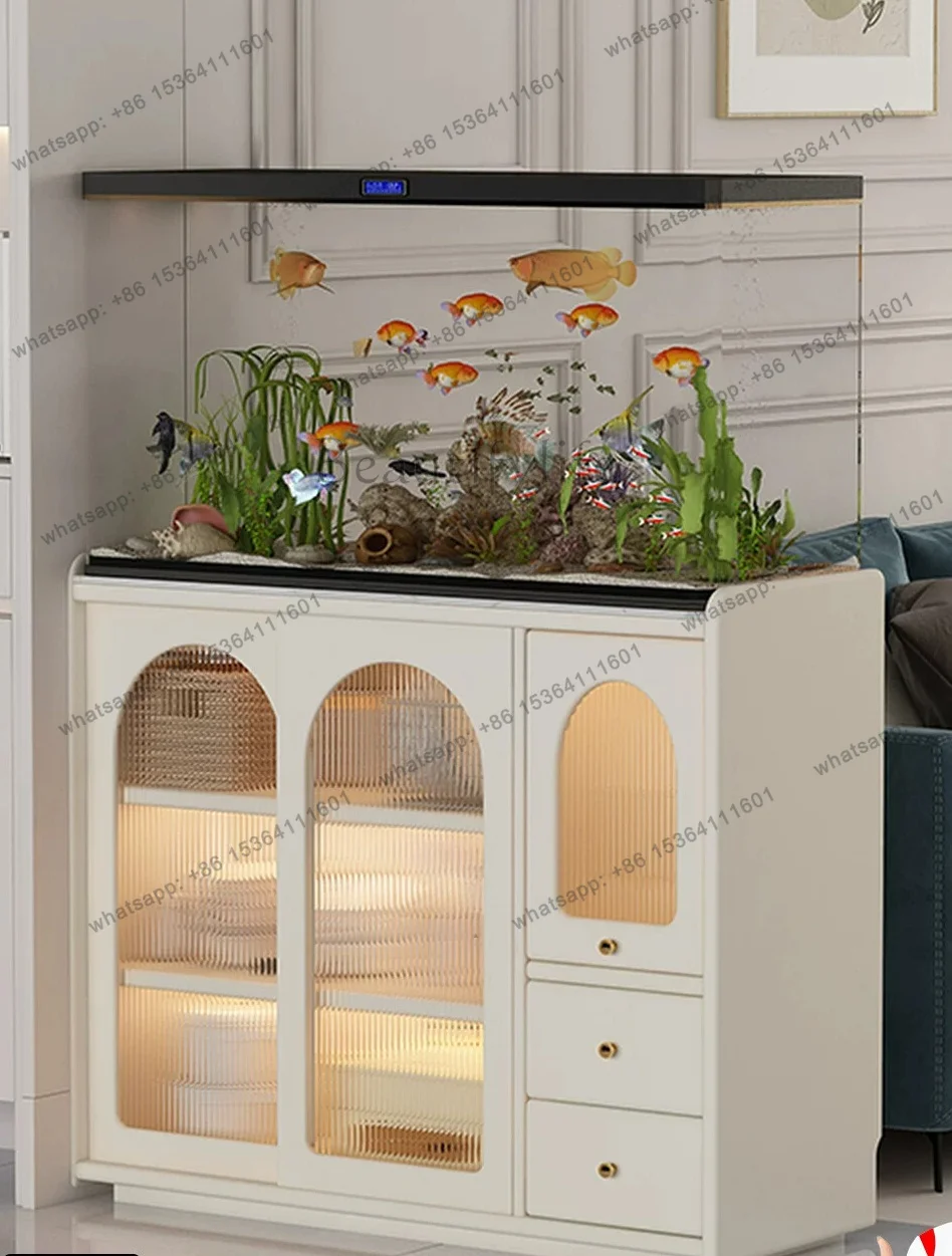 Modern simple solid wood porch partition decorative cabinet that can hold fish tank