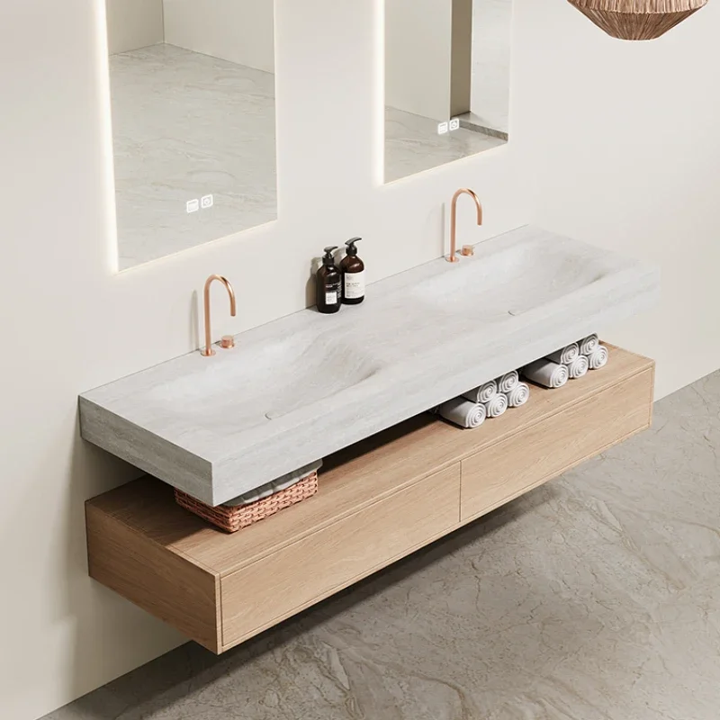 Rice yellow rice hot bending hot pressed rock slab integrated hand washing basin under the counter basin