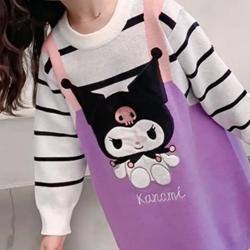 فستان أطفال من Sanrio Kuromi منسوج مزيف من قطعتين للربيع والخريف نمط جديد للأطفال سترة برسوم كارتونية على طراز الأميرة للأطفال