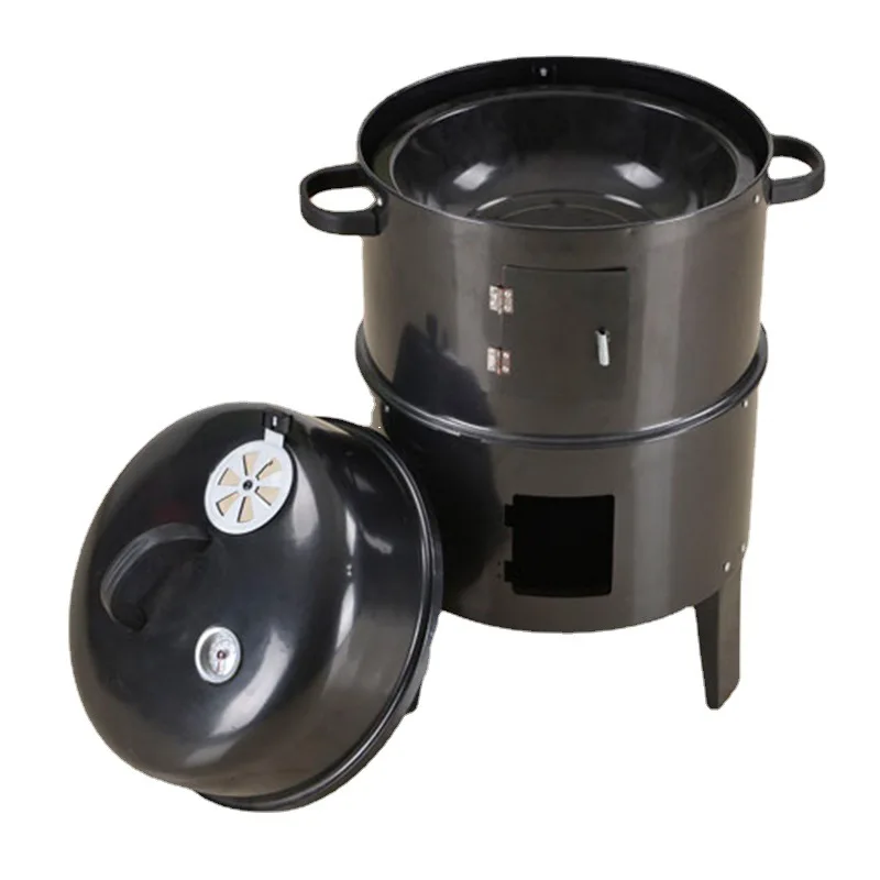 

Outdoor courtyard 3-in-1 black smoker stew oven round charcoal