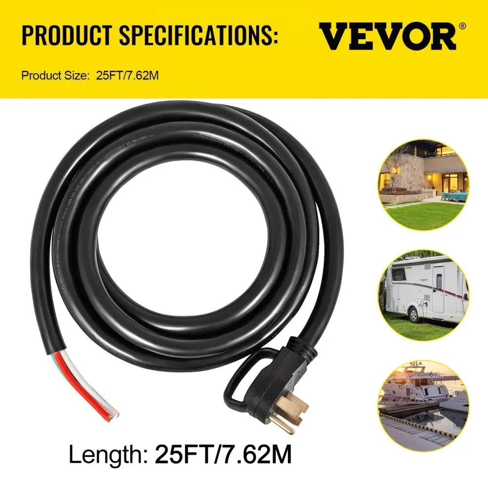 25FT 50A Generator Extension Cord, 6 Gauge STW, N14-50P to Bare Wire, RV Motorhome Portable Power Supply