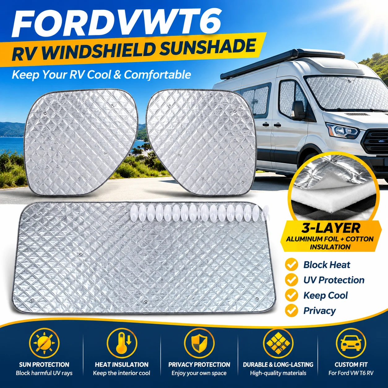 Motorhome Internal Thermal Blinds Windscreen Cover Wrap Blackout Sun Shade Window for Fiat Ducato Peugeot Boxer Citroen Relay