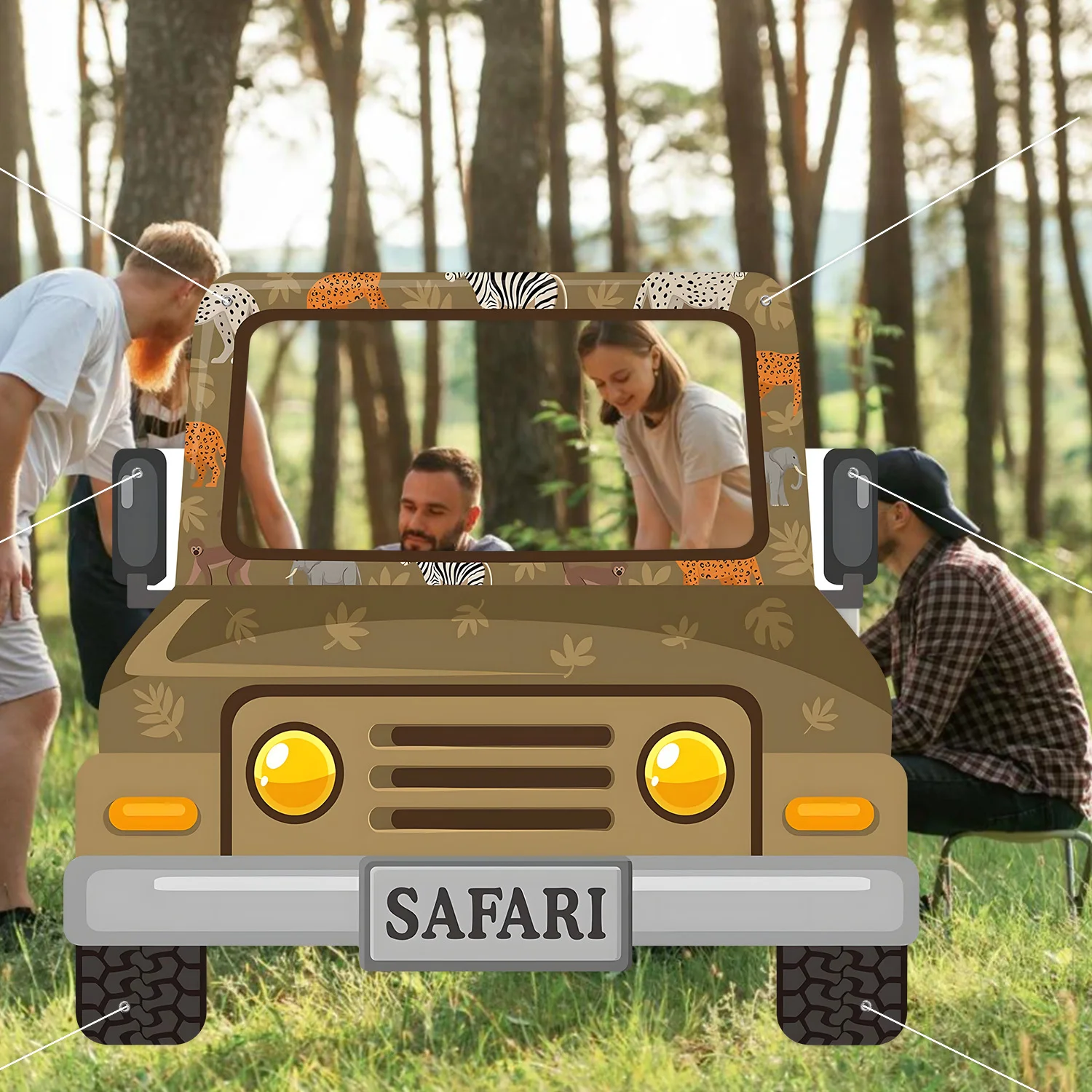 1 Stück Fotokabinen-Requisite mit Dschungeltier-Motiv, Offroad-Fahrzeug, Wildtierpark-Truck, Fotorahmen-Dekoration, Party-Dekoration