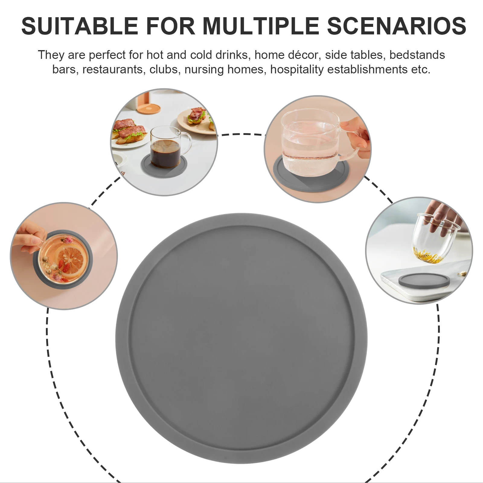 

5pcs Silicone Coasters Cup Mat Thick Non-Slip Heat Resistant Drink Mats For Tableware Mug Glass Bottle Dark Grey