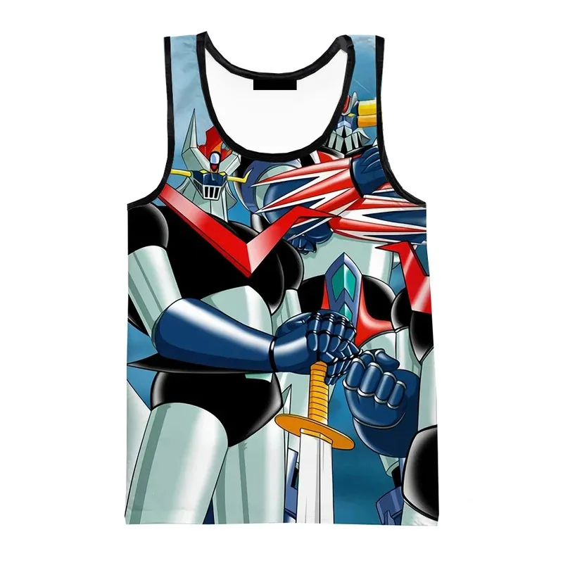 Camisetas sin mangas con estampado 3D de Robot Mazinger Z de película de Anime para hombre/mujer, chaleco de campaña de moda con personalidad, ropa de gimnasio de gran tamaño para verano