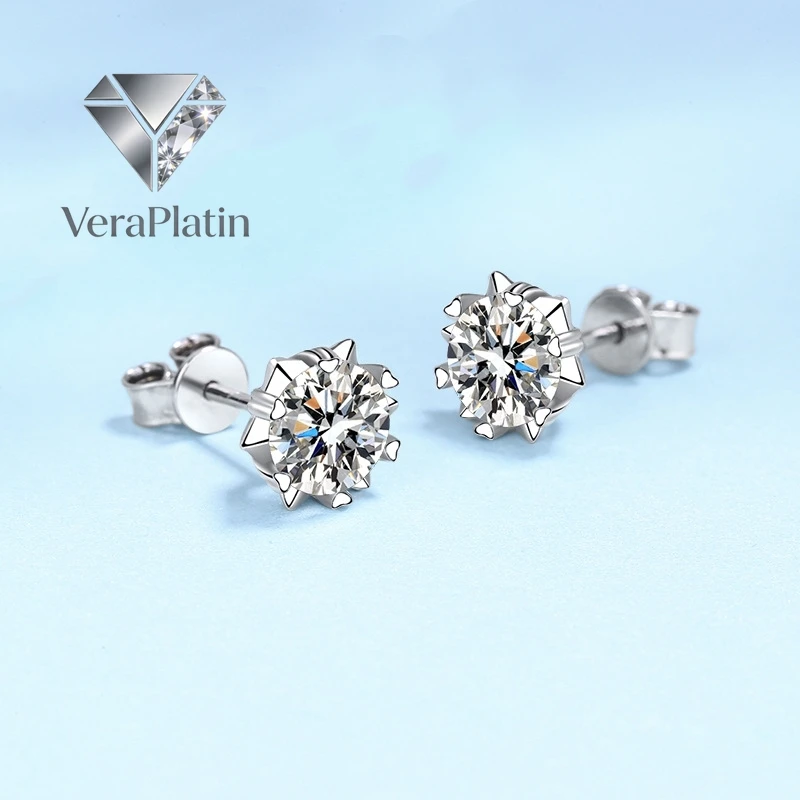 

ВераПлатин Подарок жене на день рождения: серьги-гвоздики из белого золота 18 карат с муассанитом 0.3/0.5/1/1.5/2 карата, платина PT950, для женщин, на День святого Валентина