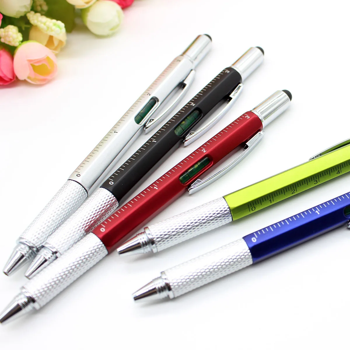 5/10pcs 7in1 Multifunctional Ballpoint Pen Hand Tool Measuring Technology, Ruler, Screwdriver, Touch Screen Stylus, Spirit Level