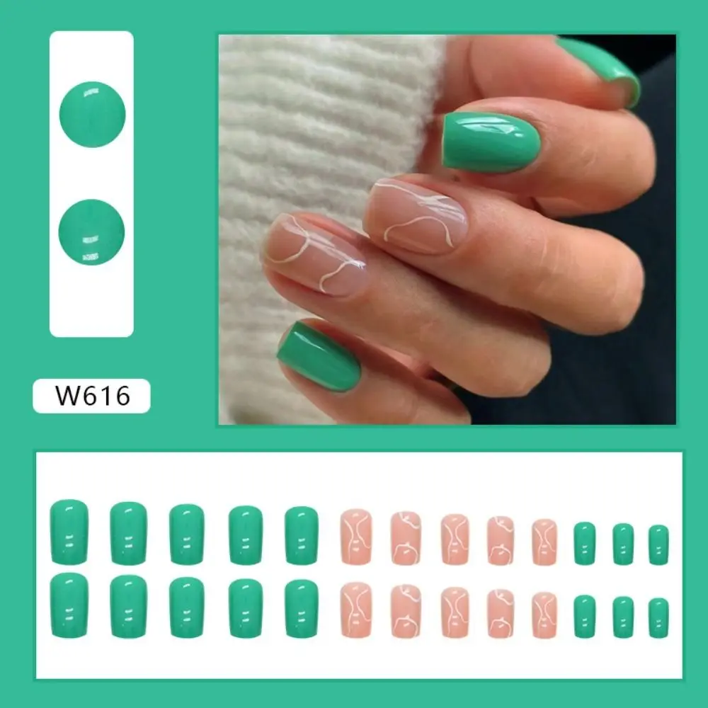 New Long Square False Nails Fresh Flowers Leaf Colorful Wavy Press on Nails Full Cover Detachable Nail Tips DIY