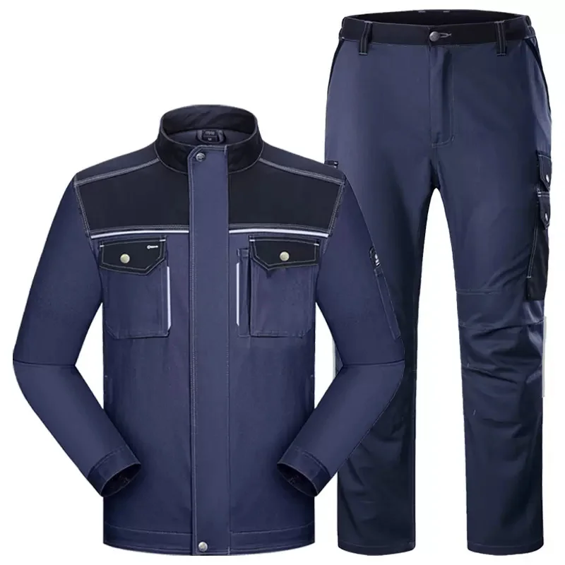 Work Suit for Men Car Repair Safety Reflective Working Jacket and Multi Pockets Cargo Pants Suit Workshop Mechanic Workwear