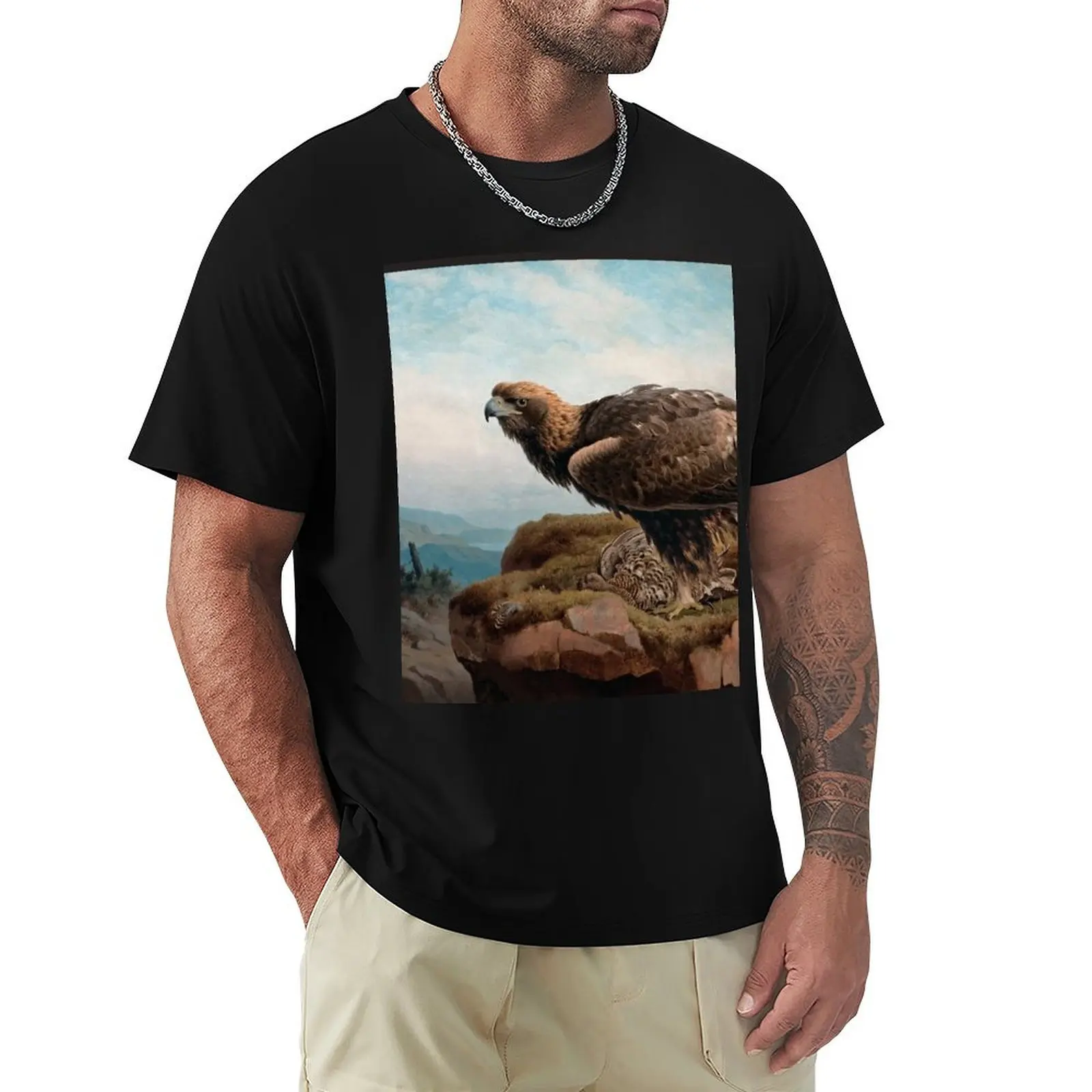 Golden Eagle at Cliff's Edge by Ferdinand von Wright T-Shirt Big and Tall Basic Tee Shirt