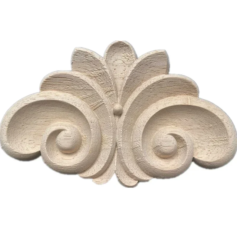 15x9cm Vintage Flower Design Carpenter Oak Wood Carved Corner Onlay Applique Unpainted Frame Furniture Door Decor