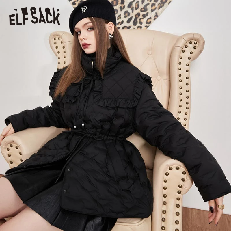 ELFSACK Black Down Coats Women 2022 Winter New Loose Designed Jackets