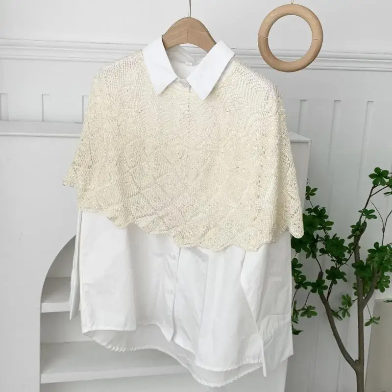 ผ้าคลุมไหลไหมน้ำแข็งถักสำหรับผู้หญิง ผ้าพันไหล่ฤดูร้อน น้ำหนักเบา ดีไซน์ฉลุลาย ประดับเลื่อม แฟชั่นทันสมัย คลุมไหล่และศีรษะ