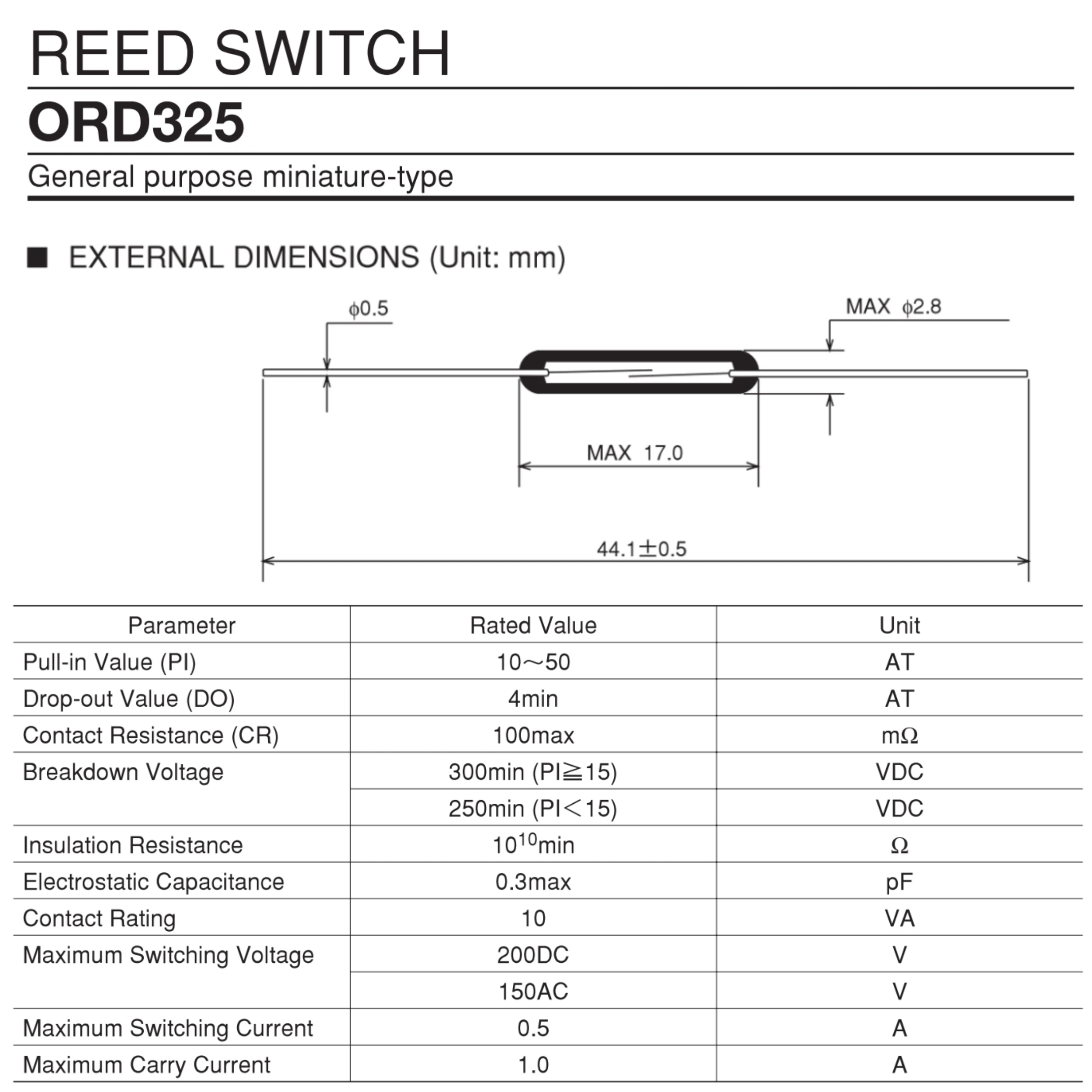 Original High Quality ORD325 Magnetic Control Reed Switch 1A 20W 200V Normally Open NO 3*17MM Magnetic Contact Induction Sensor