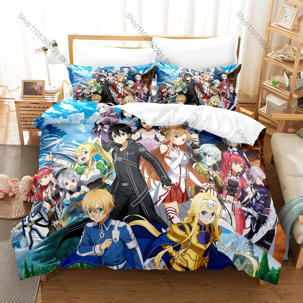 Cool Kirito Asuna SAO 3PCS Bed Set Vivid Character Print Cozy Microfiber Home Bedding 2026 Duvet Cover 2 Pillowcase