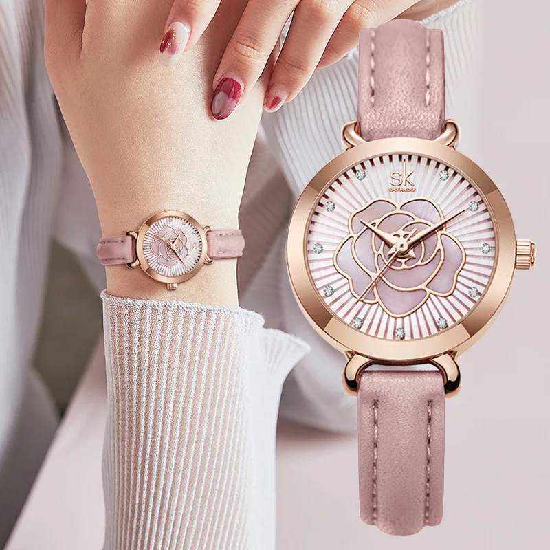 SKWomen-reloj de cuarzo para mujer, accesorio femenino de nicho, resistente al agua, de alta calidad, con correa de rosa, de Shenzhen, en vivo, Broadcast0148