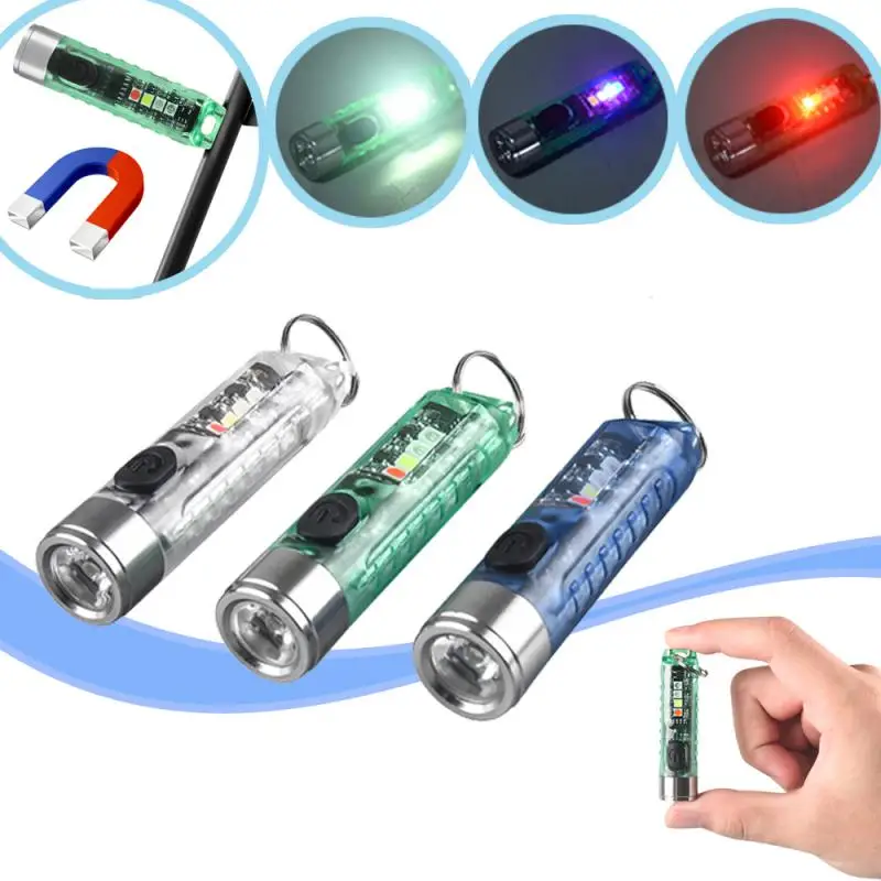 Portable Powerful Flashlight LED Multi-function Waterproof Keychain Flashlight Mini Flashlight Magnetic Warning Camping Torch