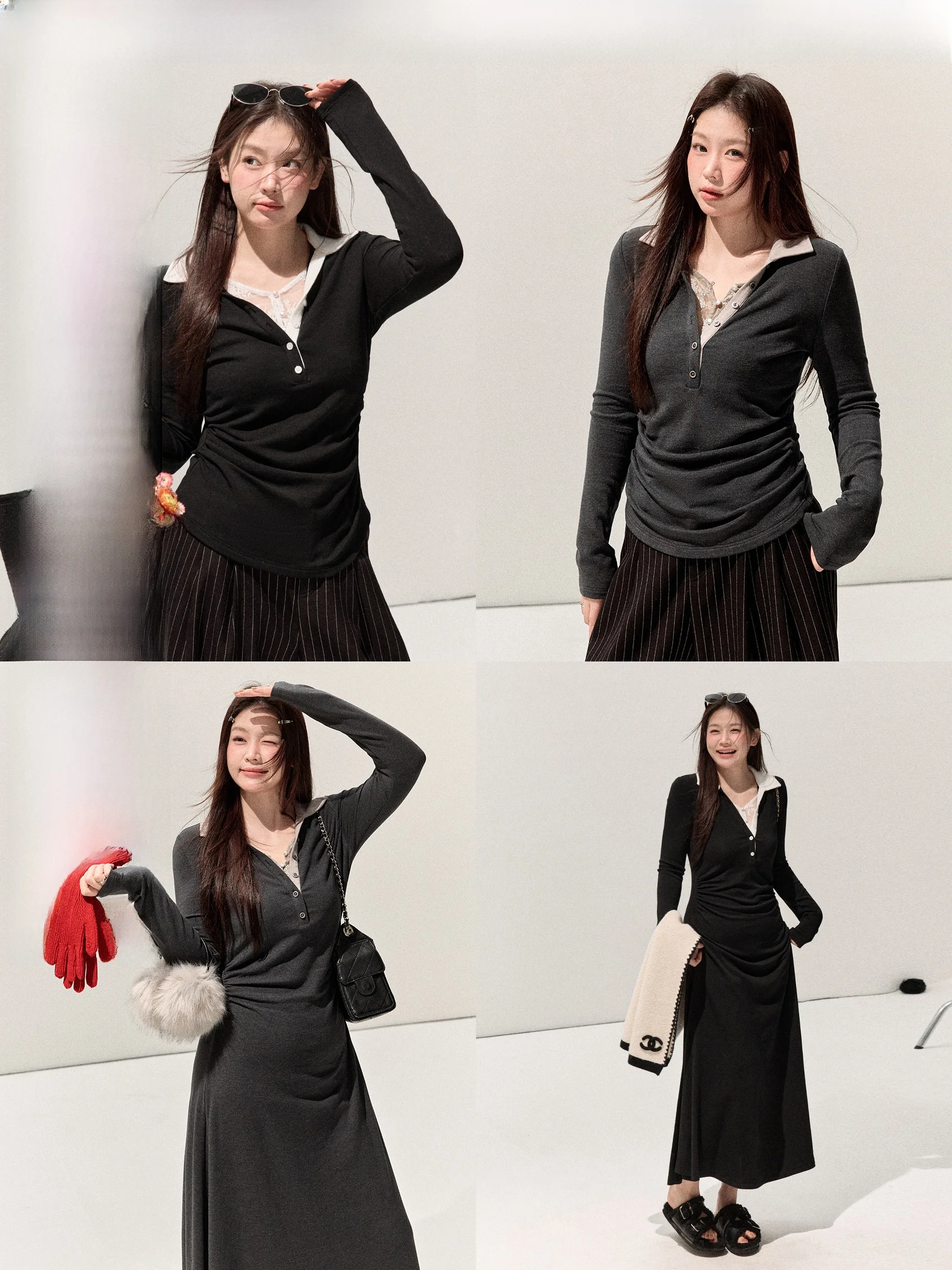 

Комплект Jiulu Studio Plus Size "Rich k" из топа с V-образным вырезом и приталенной талией и платья для пышных женщин, осенняя мода