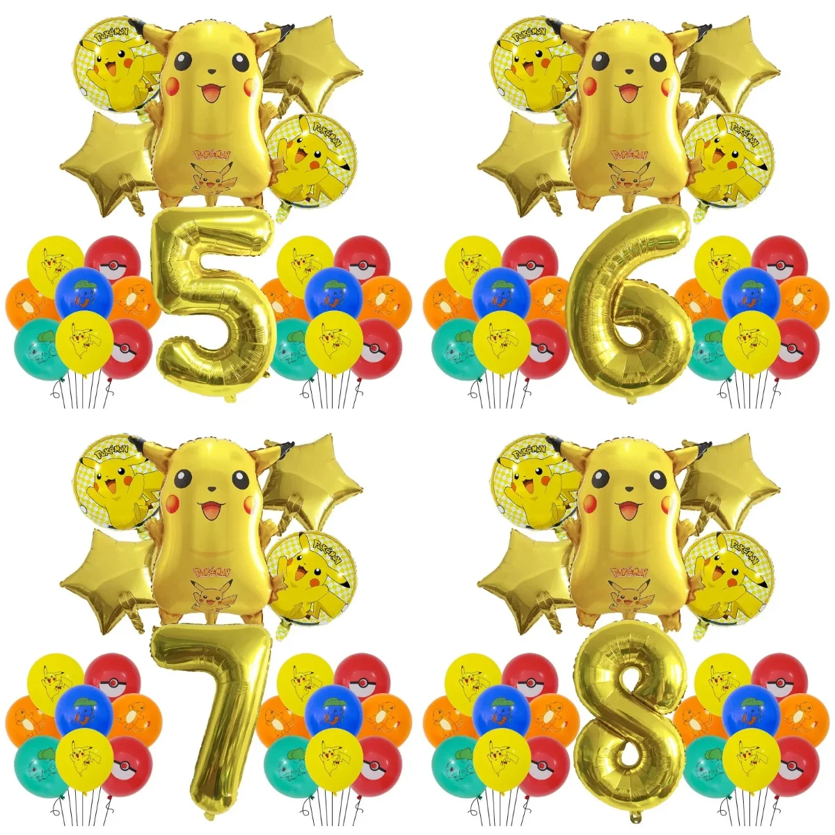 22-teiliges Pokemon Pikachu Latex-Ballon-Set Pikachu Squirtle Charmander Modellballons Spielzeug Kindergeburtstag Party-Dekoration