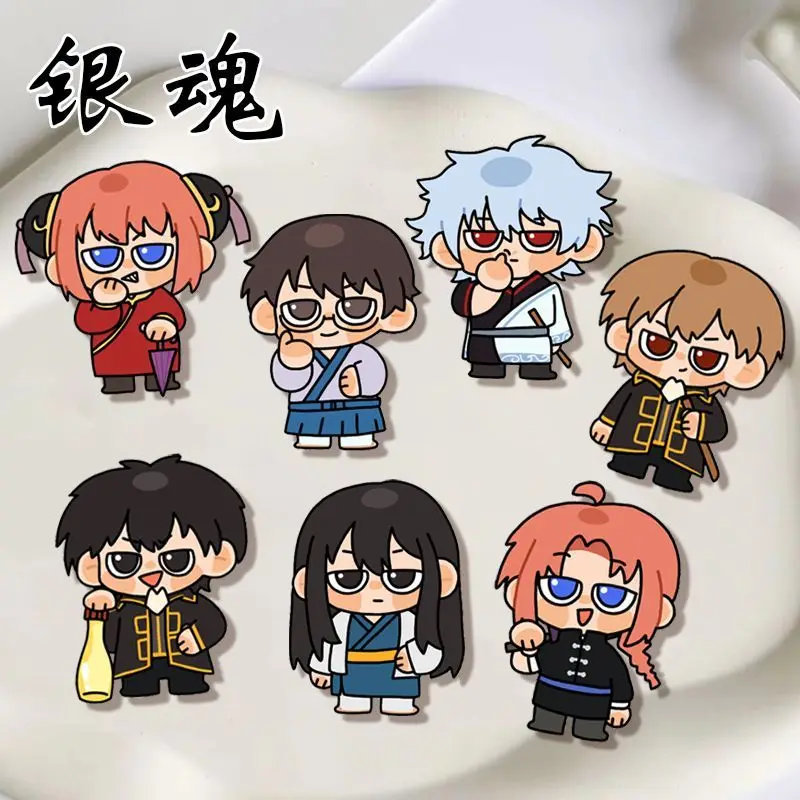 7PCS Anime Gintama Badge Brooch Pin Sakata Gintoki Hijikata Toushirou Clothes Backpack Decoration Lapel Personalized Chest Tag