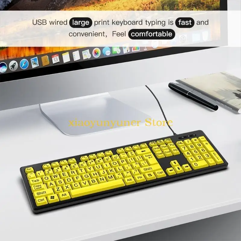 P9JB LED USB Keyboard 104Keys Standard Full Size, Large Print Computer Keyboard Easy Installation and Operation Easy to Read