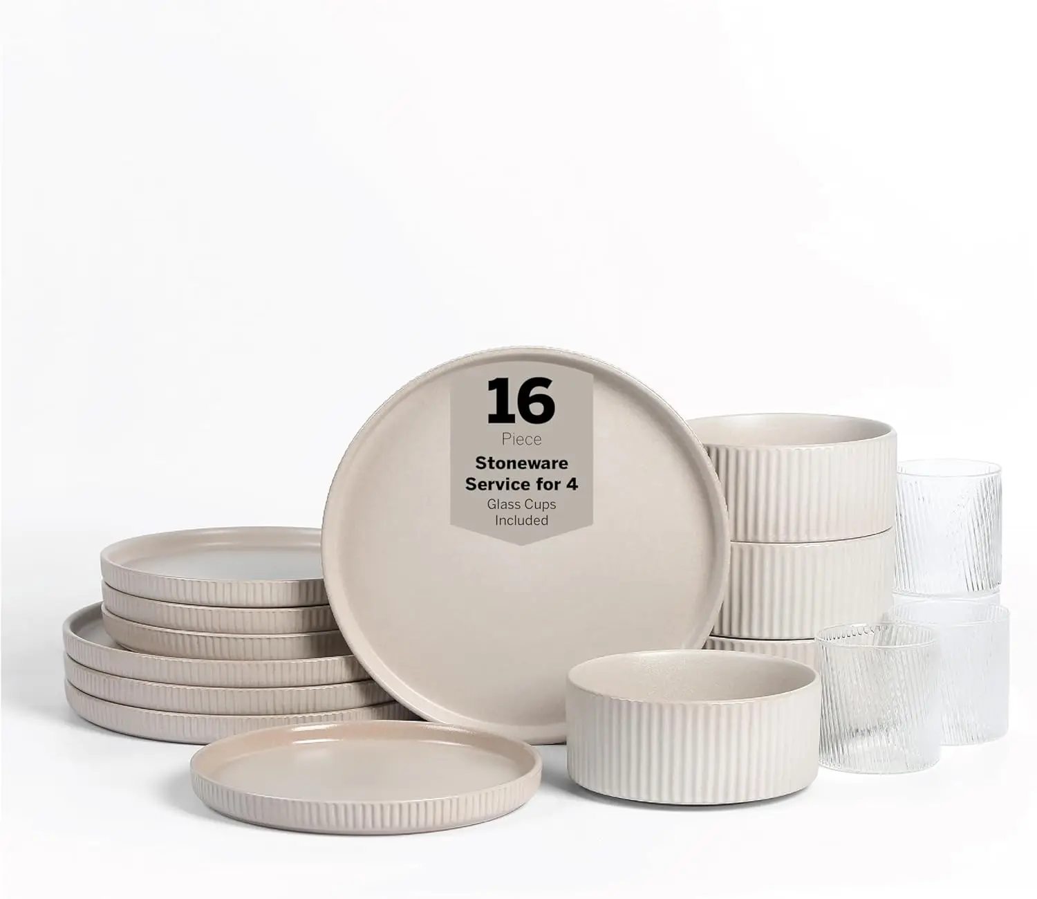 

Haven Stoneware 16-Piece Dinnerware Set, Plates and Bowls Sets for 4, Dish Set, Includes Dinner sets, Salad Plates, Cereal Bowls