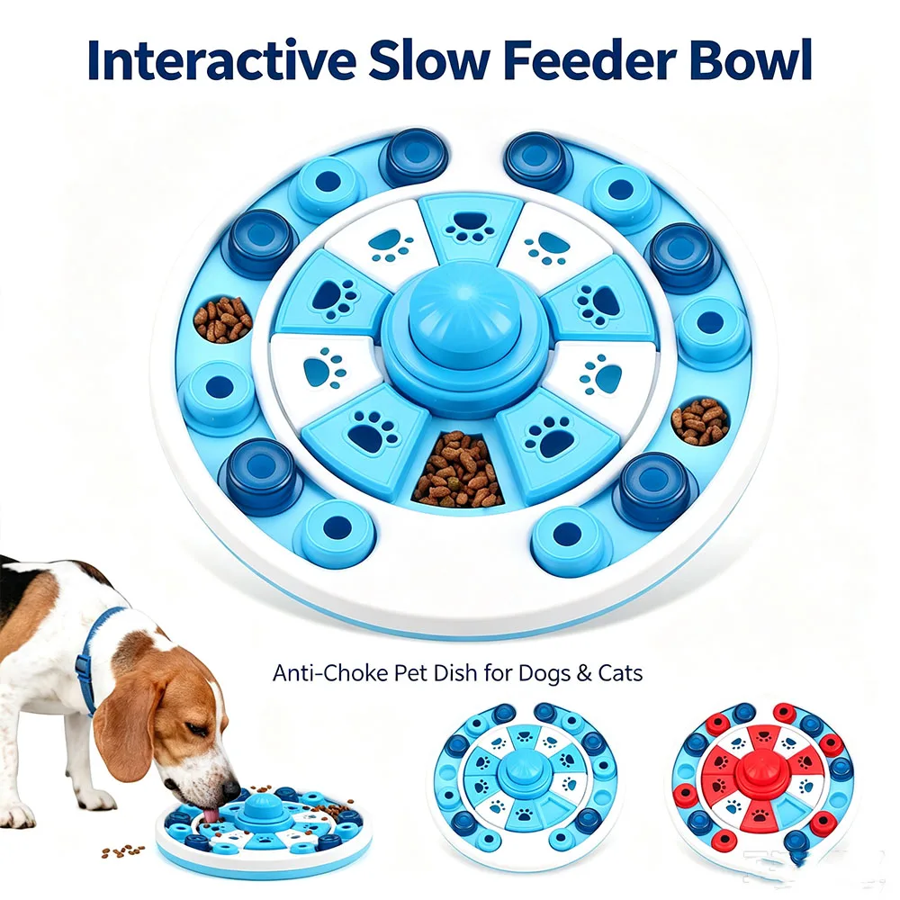 Interactive Pet Puzzle Slow Feeder Bowl with Squeaky Button  Eating Food Game Toy for Dogs Cats Improve Digestion