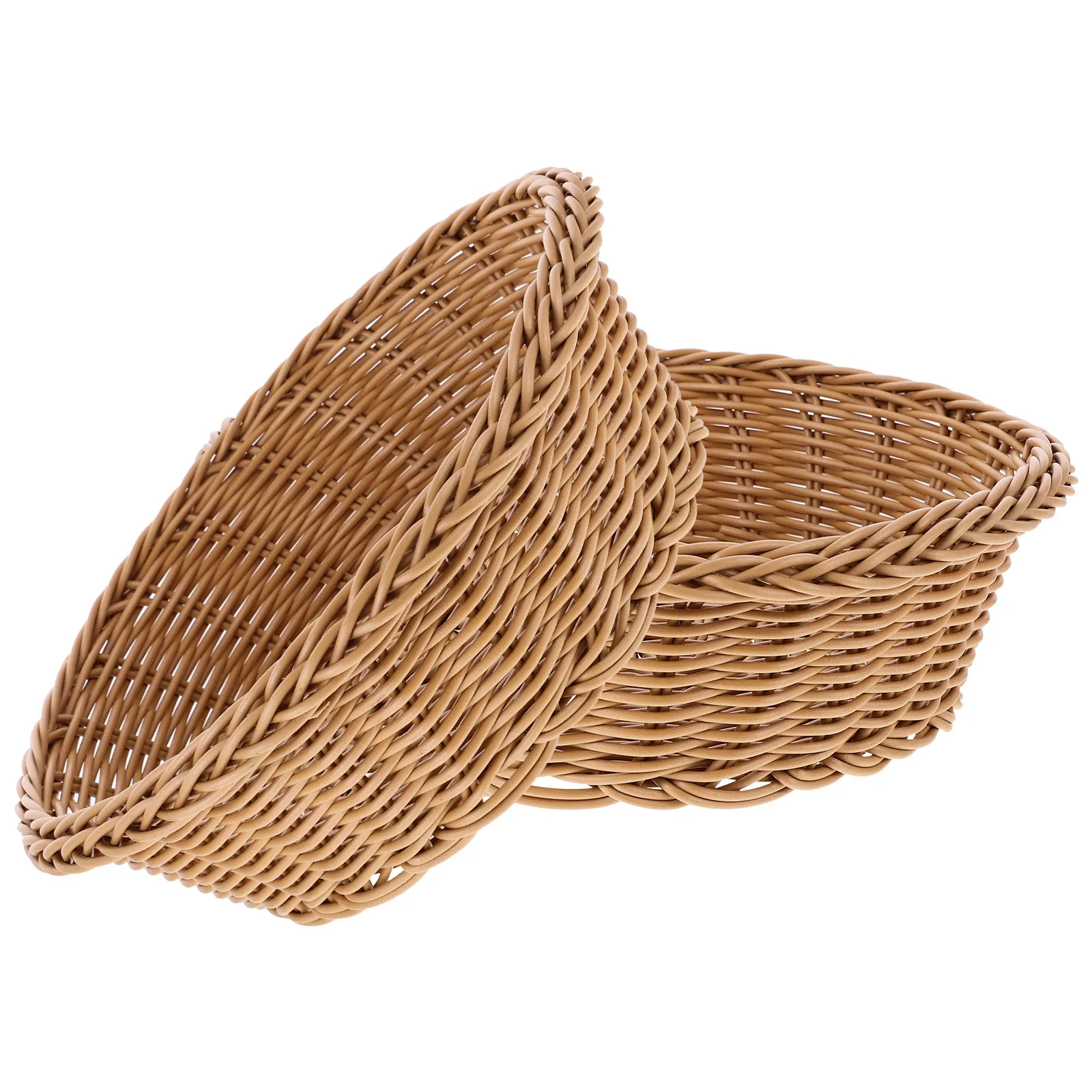 

2pcs Woven Fruit Basket Premium Plastic Kitchen Countertop Storage Organizer Natural Snack Candy Sundries Holder Decorative