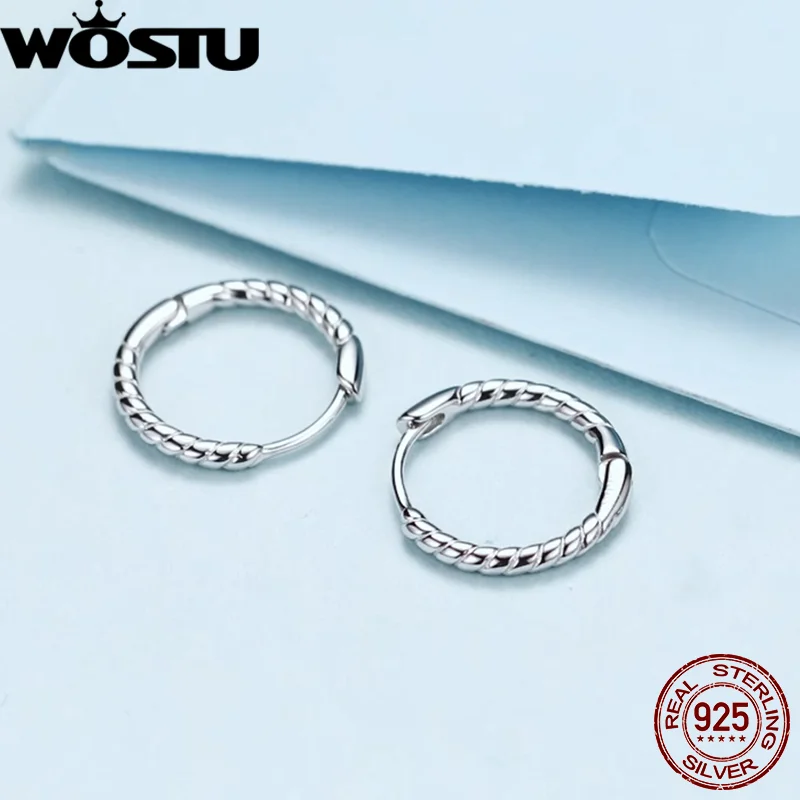 WOSTU Genuine 925 Sterling Silver Circle Hoop Earrings Weaving Geometry OL Style Big Earrings For Women Unique Jewelry FIE841