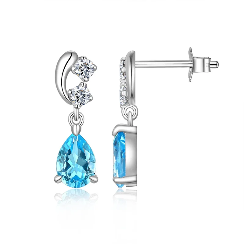 

ZFSILVER модные серьги из серебра 925 пробы с муассанитом, классические трендовые серьги с синим драгоценным камнем и каплями воды, очаровательные женские аксессуары, ювелирные изделия, подарок E15913-W-TP