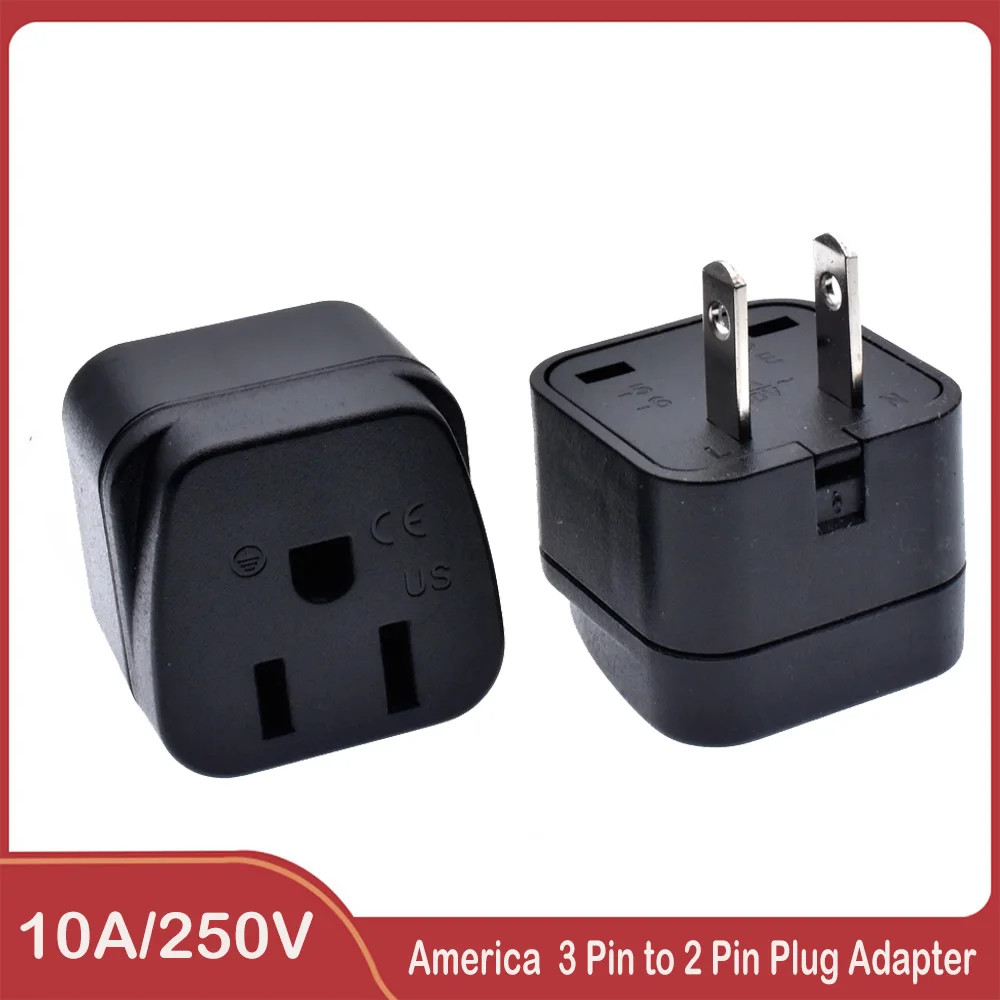 America US 3 Prongs to 2 Prongs Plug Adapter AC Power Socket America Plug USA Travel Charger Japan Adapter Converter Type B 10A