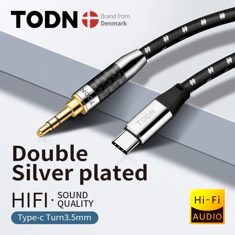 TODN type c to 3.5 jack aux audio usb c dac cable tipo c silver usb 32bits/384khz Suitable for car，phones, earphones, speaker