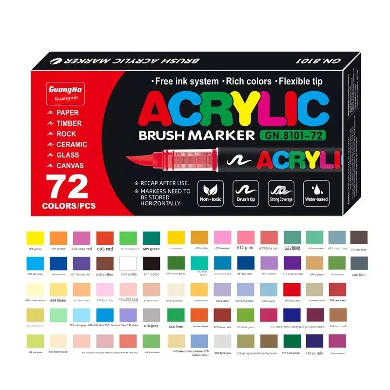 24-168pcs GuangNa Acrylic Color Markers Soft Head Painted for Wood