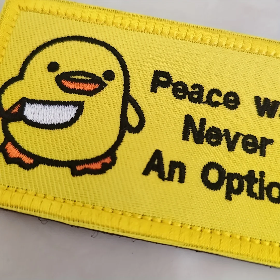 1pc Funny Duck with Knife Velcros Patch Peace Never an Option, Cute Meme for Tactical Molle Bag Jacket, Jeans, Iron-On DIY Craft