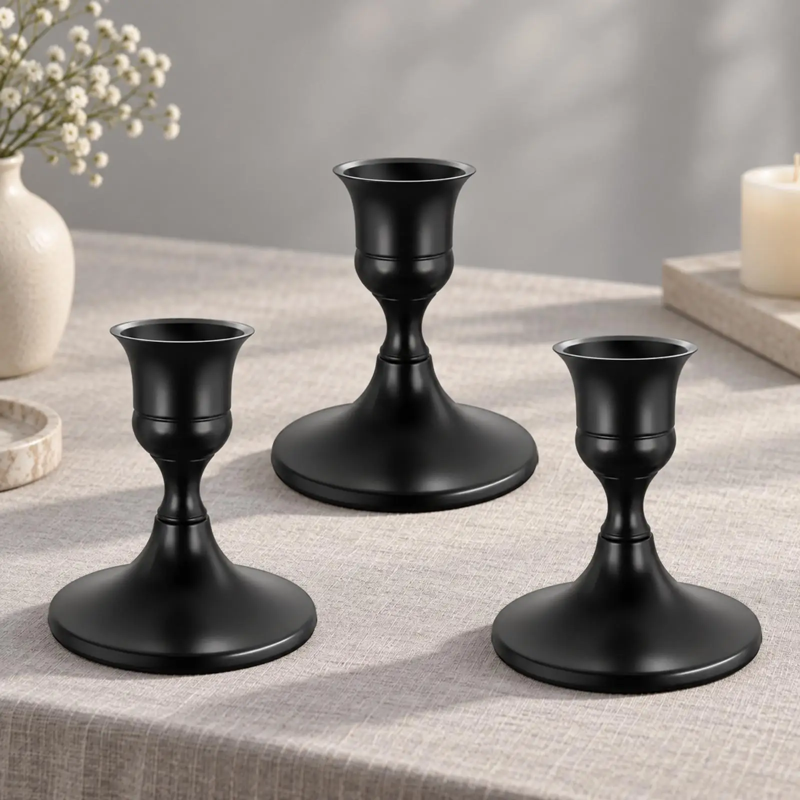 Decorative Iron Candle Holder Flared Cup Pedestal Base for Mantel Shelf Dining Room Vintage Decor
