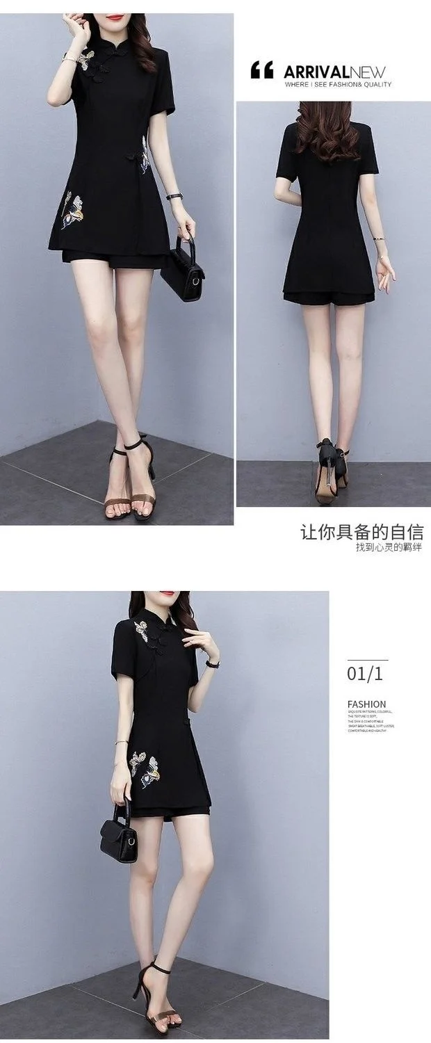Frauen Anzug Chinesischen Stil Kleidung Zwei Stück Sets 2025, Sommer Neue Crop Top Und Shorts Retro Cheongsam Outfits Passenden für Frauen – Detail 21