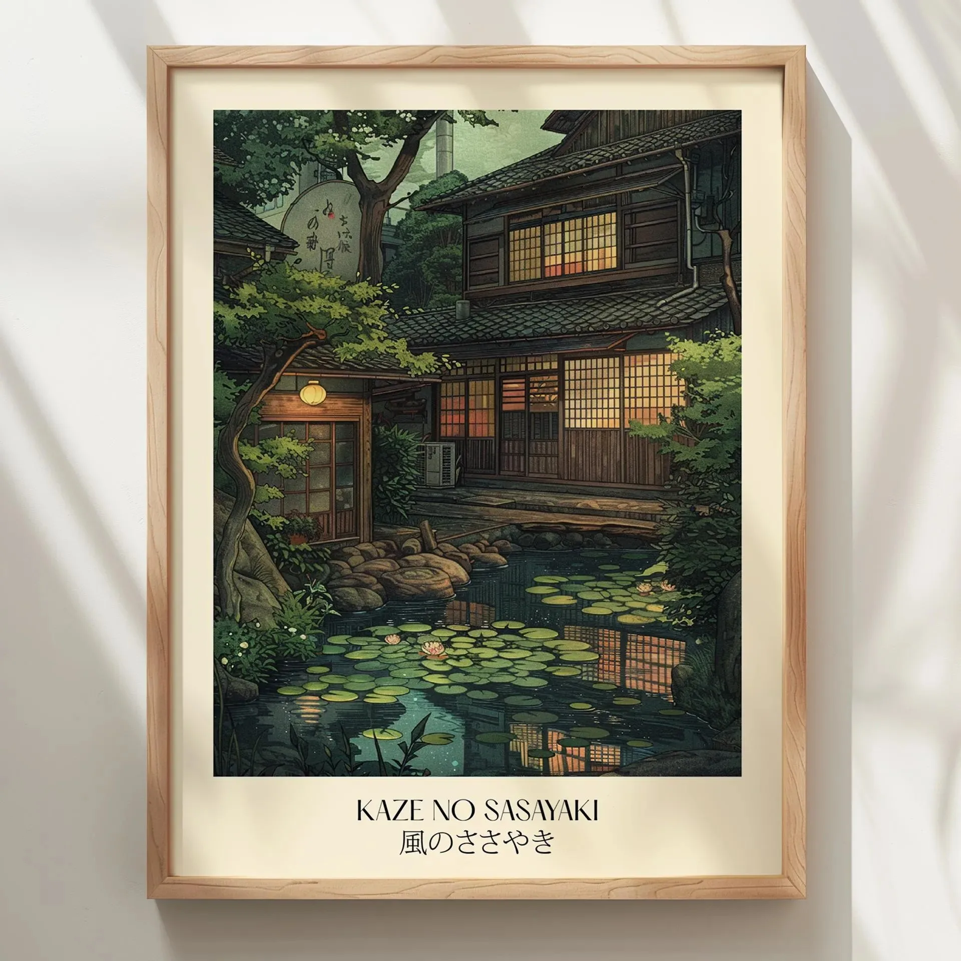 Retro Whisper Japanese Garden Canvas Print Pond Landscape Oriental Landscape Wall Art Poster for Modern Living Room Home Decor