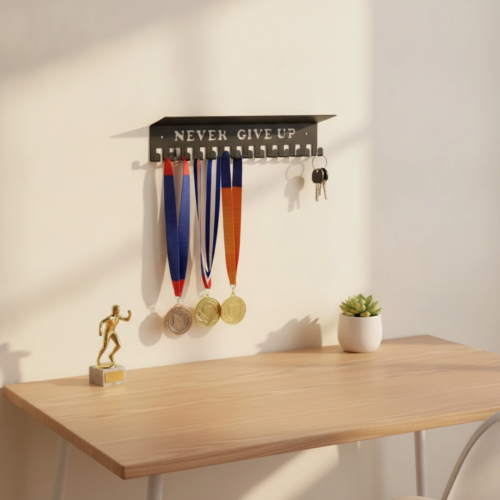 Medal Hanger with Shelf Black Medal Holder with Shelf Heavy-Duty Space-Saving for Athletes, Bedroom, Home Gym