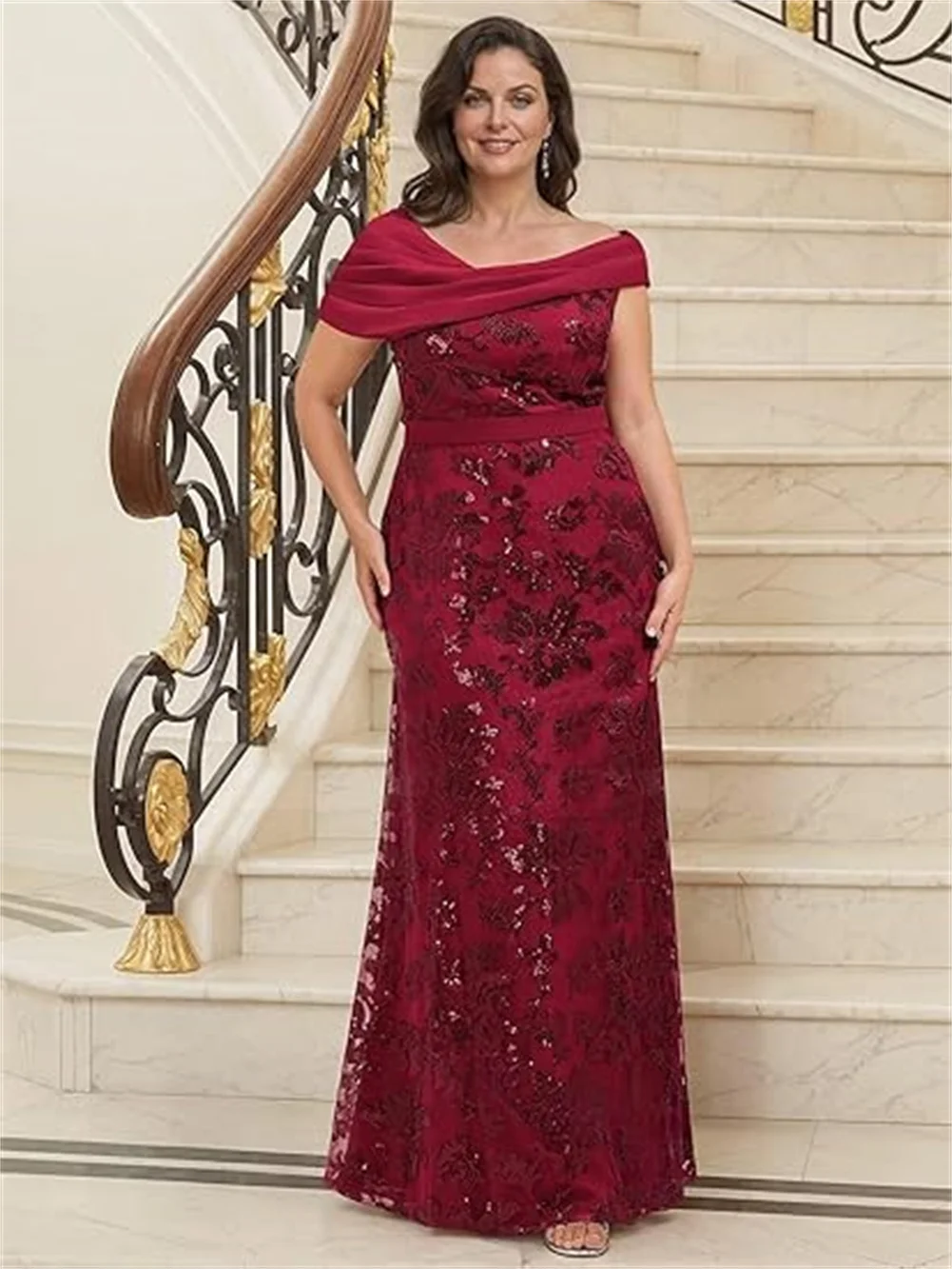 فساتين أم العروس بحورية البحر ترتر نسائية مخصصة لحفلات الزفاف من الشيفون بدون أكتاف مكشكشة فساتين سهرة رسمية طويلة