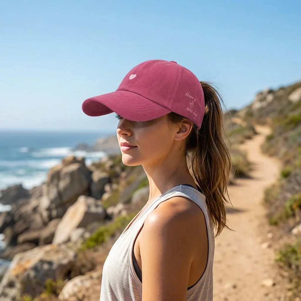 Women's Baseball Cap Summer Sun Protection Embroidered Breathable Duckbill Hat Adjustable Strap for Outdoor Activities