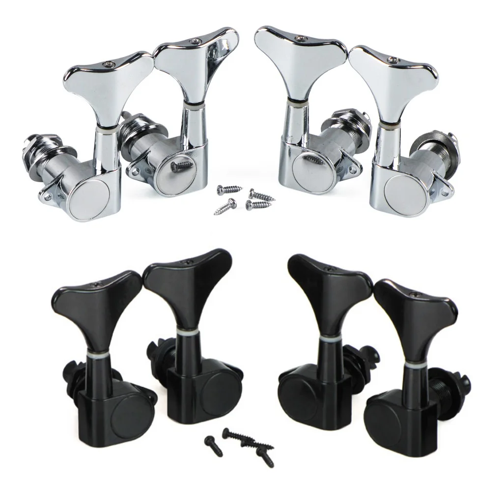 FLEOR Black Bass Guitar Tuning Pegs - 2R2L Sealed Machine Heads For Precision & Jazz Bass