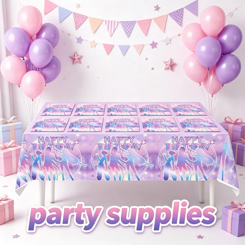 Hot Anime Movie KPOP Pink and Purple Disposable Tableware Tablecloth Napkins Birthday Party Scene Decor Cupcake Cake Flag New - view 5