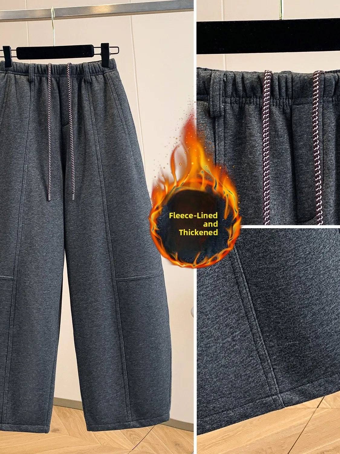 Modne spodnie dresowe z elastyczną talią i sznurkiem, plus size, damskie, jesienno-zimowe, ciepłe, wyszczuplające, uniwersalne.