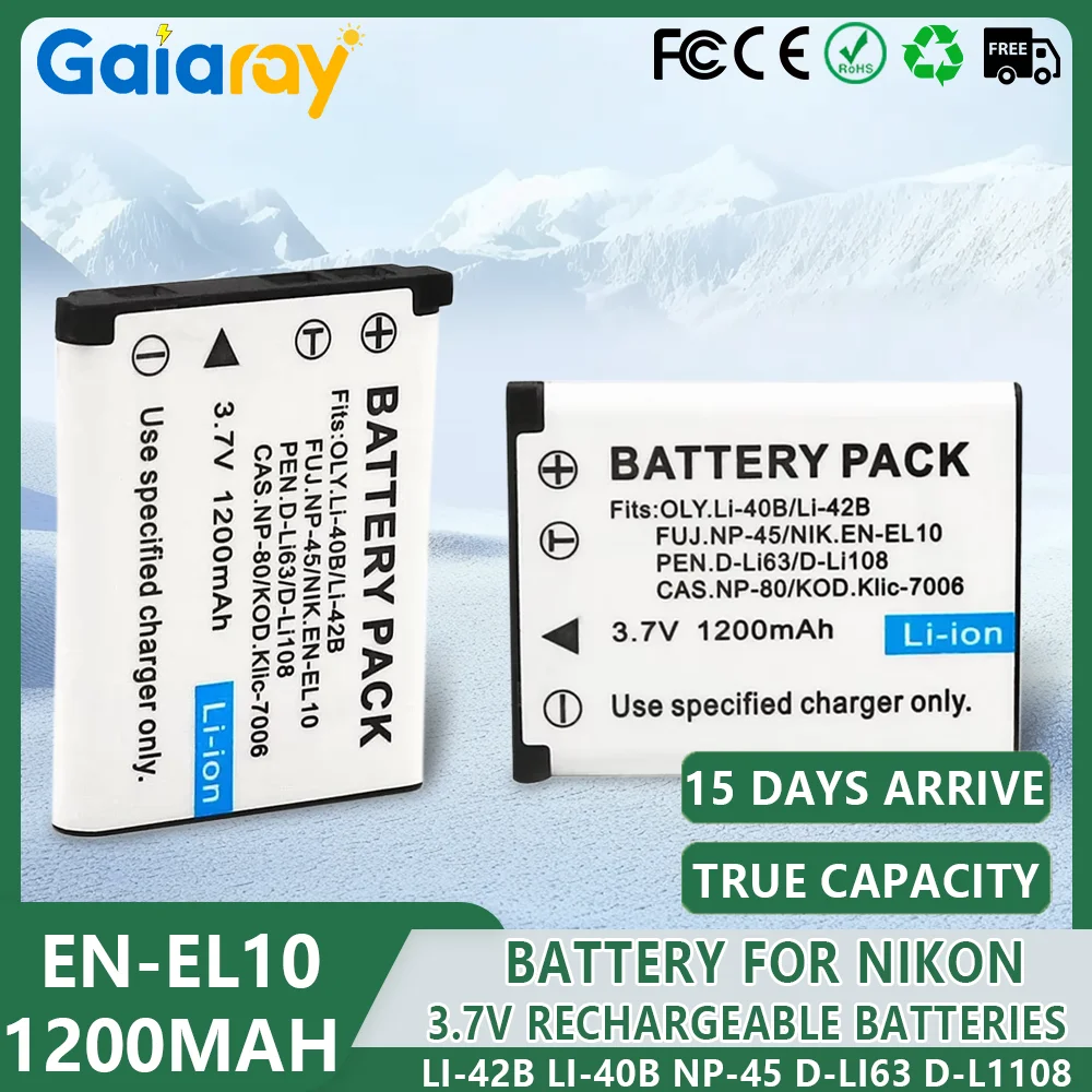 EN-EL10 Li-42B Li-40B NP-45 D-Li63 D-Li108 NP-80 Camera Battery for Nikon for OLYMPUS for FUJIFILM for Pentax for Casio 1200mAh