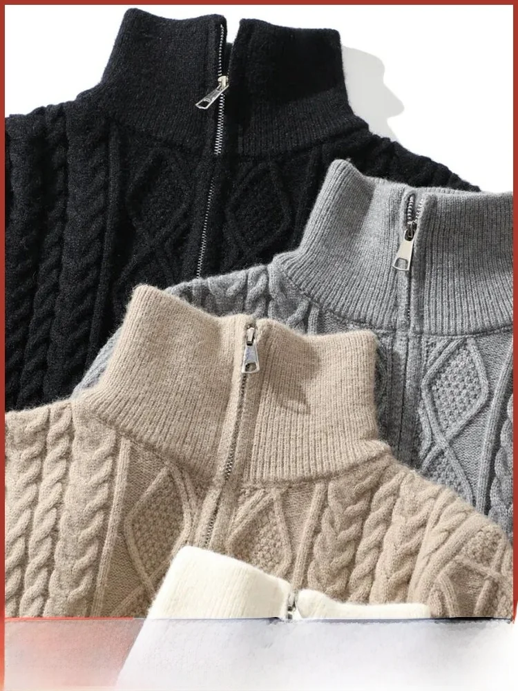 

Ultra Soft Camere like Feel Men's High Collar Knitted Sweater with f Zip Opening Autumn Winter Faion Casual Sle