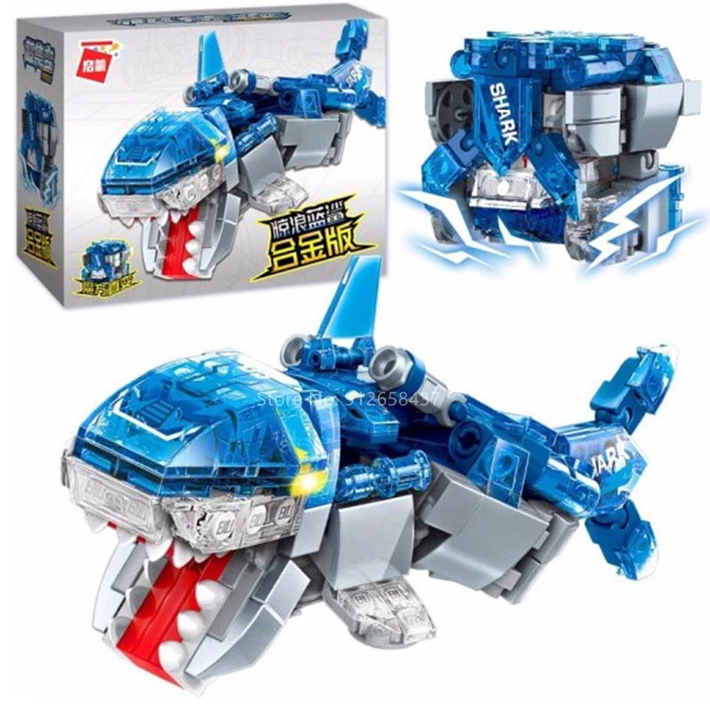 QMAN Machine Armour Beast Magic Cube Transform DIY Alloy Mecha Mechanical Brick Fight Figures Shark Building Blocks Kids Toys