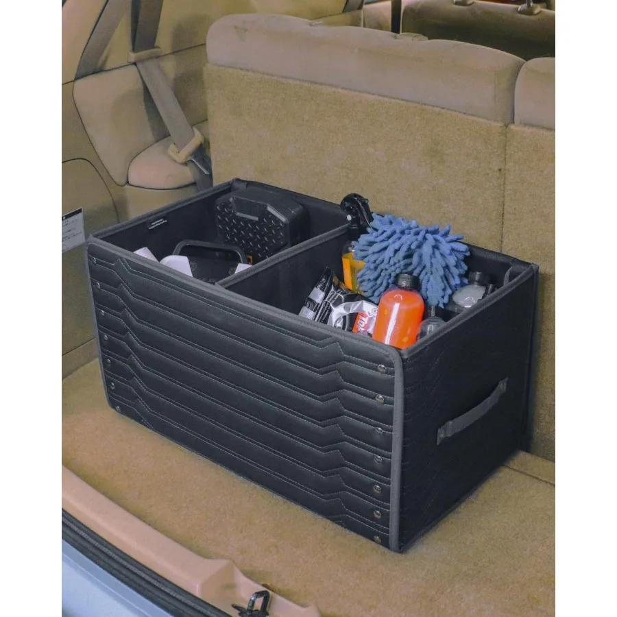 

Trunk Storage 17.7 Collapsible Crate For Groceries Tools Travel Gear EcoLeather Car Organizer With Magnetic Lid Practical Birth